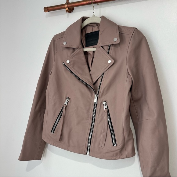 NEW All Saints Dalby Pink Leather Moto Biker Jacket - Picture 5 of 8
